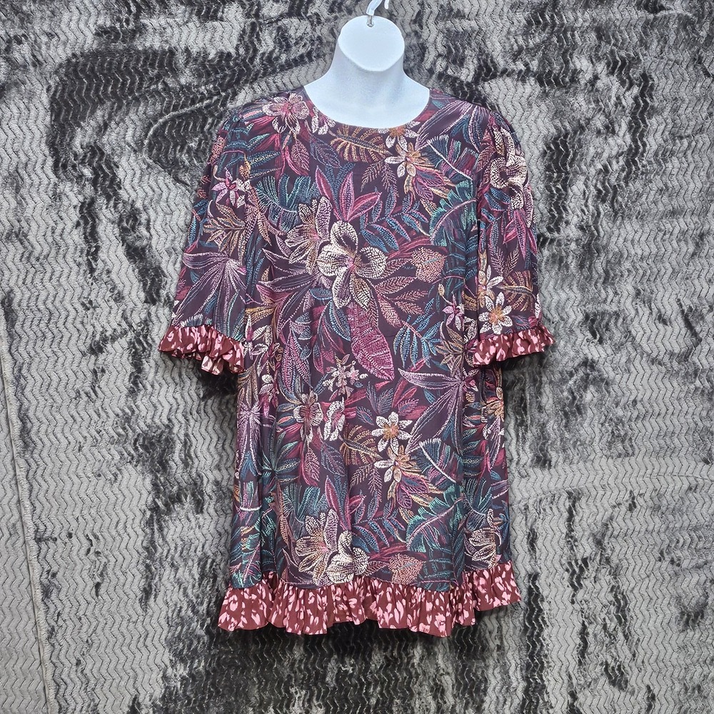 Johnny Was Alicante Silk Tunic Dress XL Floral Tropical‎ Cruise Designer Luxury